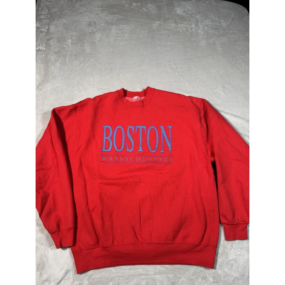 Vintage 90s Boston Massachusetts Crewneck Sweatshirt XL Red Pullover